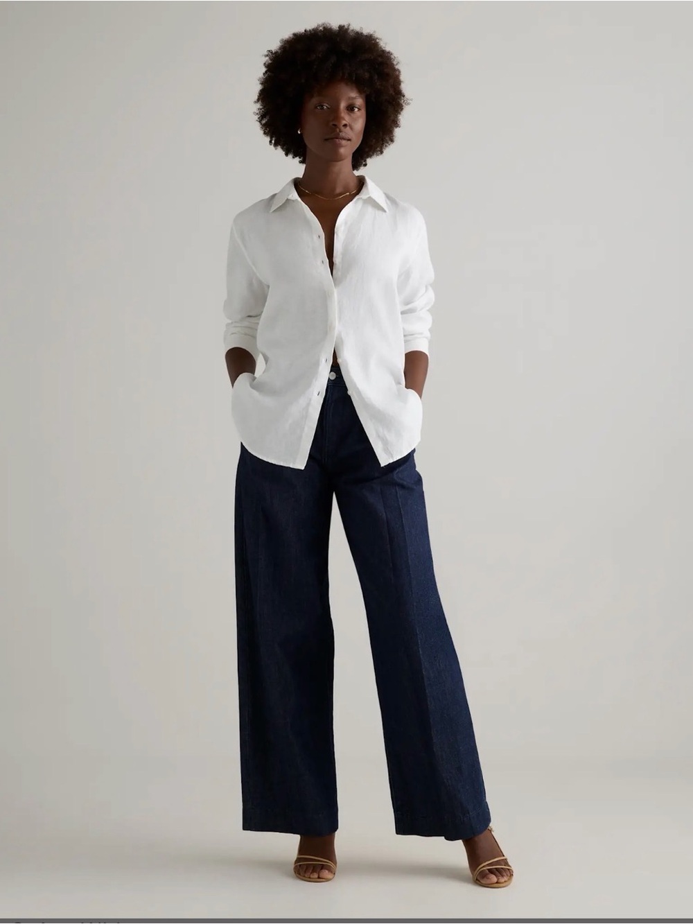 Quince Women’s White Long Sleeve Linen Shirt